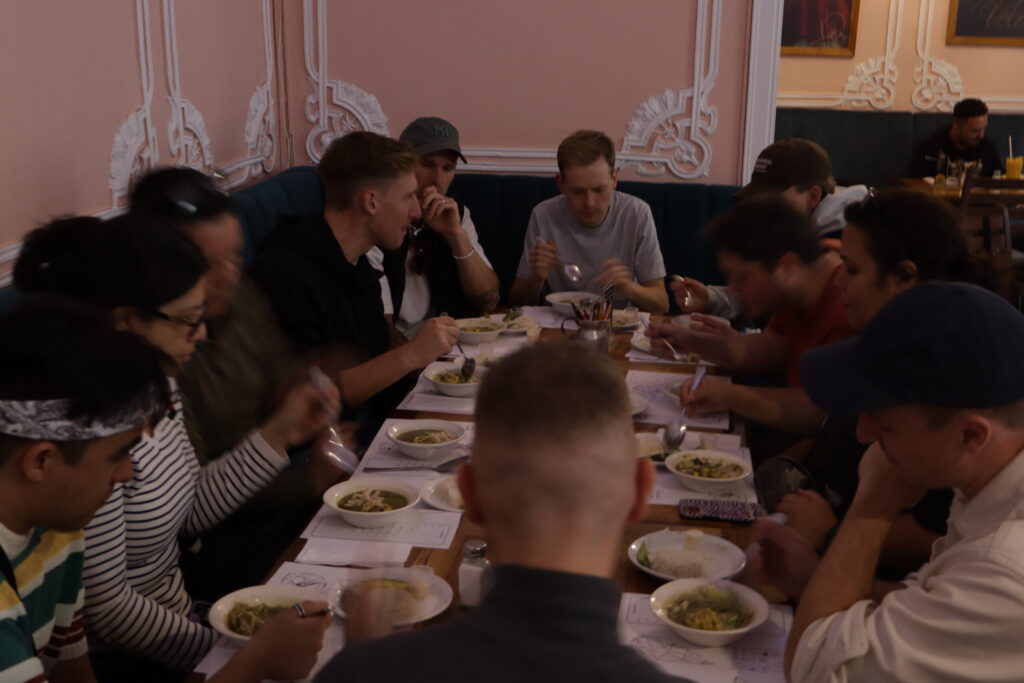 The Battle of the Soups with tourists enjoying ajiaco in a traditional Bogotá restaurant The Battle of the Soups with tourists enjoying ajiaco in a traditional Bogotá restaurant